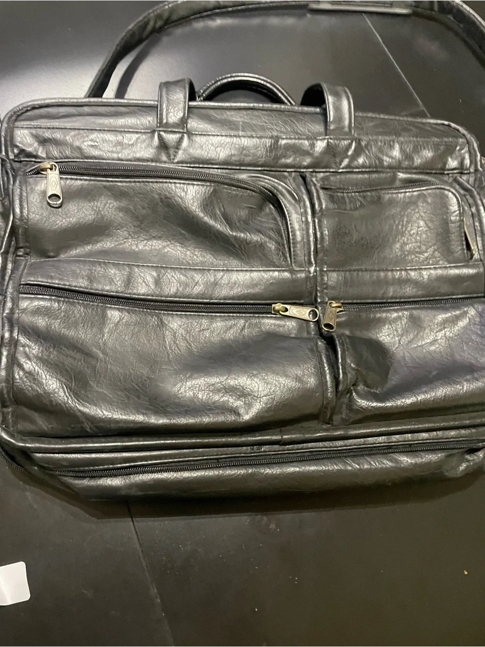Vintage Black Leather Travel Messenger CarryOn Bag laptop computer luggage